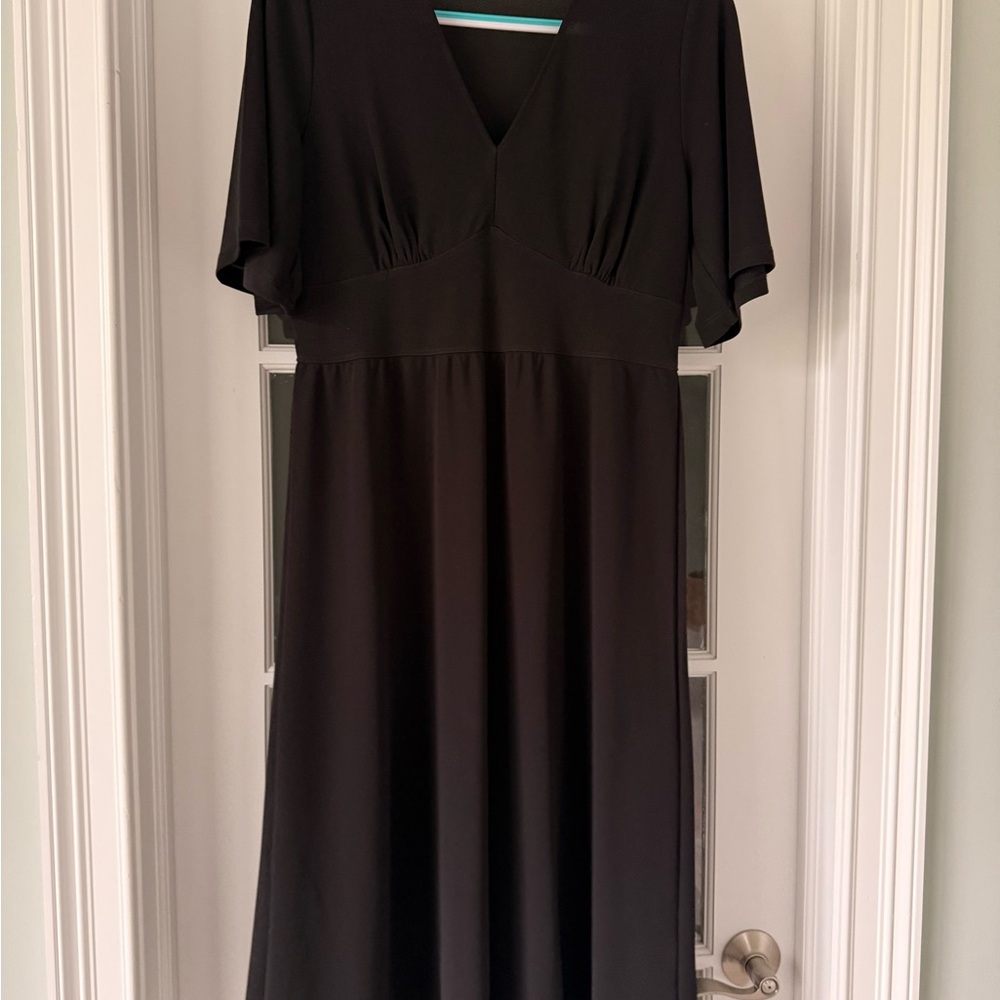 Leota Black Midi Dress with V-Neck